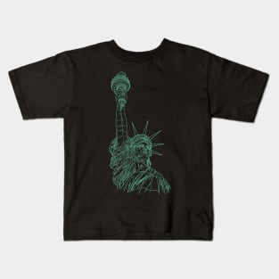 Statue of Liberty in a green line drawing design Kids T-Shirt